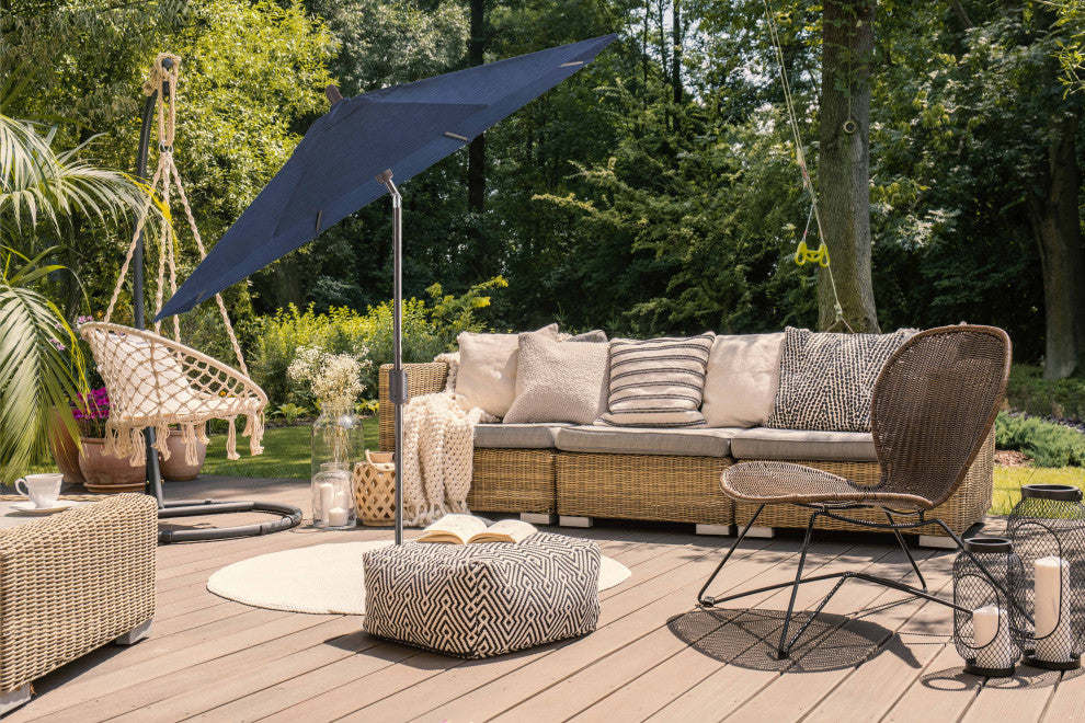 9' Round Push Tilt Market Umbrella, Navy, Antique Bronze Pole