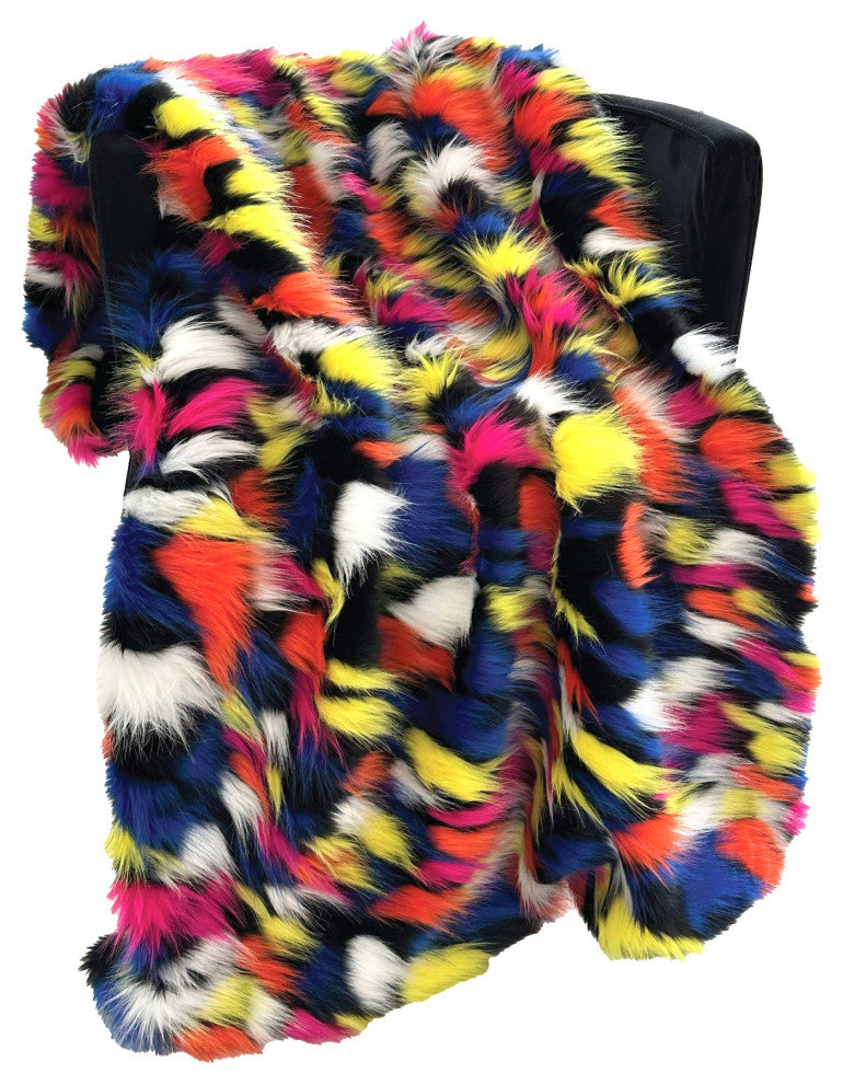 Plutus Purple Yellow Black Amazonian Bird Faux Fur Luxury Throw Blanket, 60"x96"
