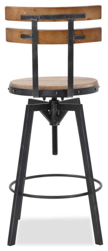 GDF Studio Poe Anique Finish Firwood Height Adjustable Bar Stool