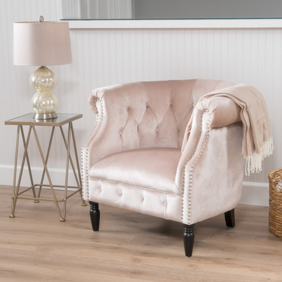 GDF Studio Aries New Velvet Tub Style Club Chair, Champagne