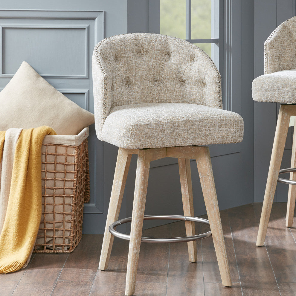Madison Park Modern Swivel Chair Counter Height Bar Stools, Cream