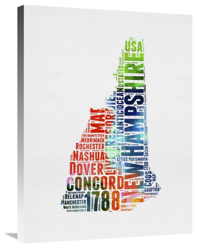 "New Hampshire Watercolor Word Cloud" Fine Art Print