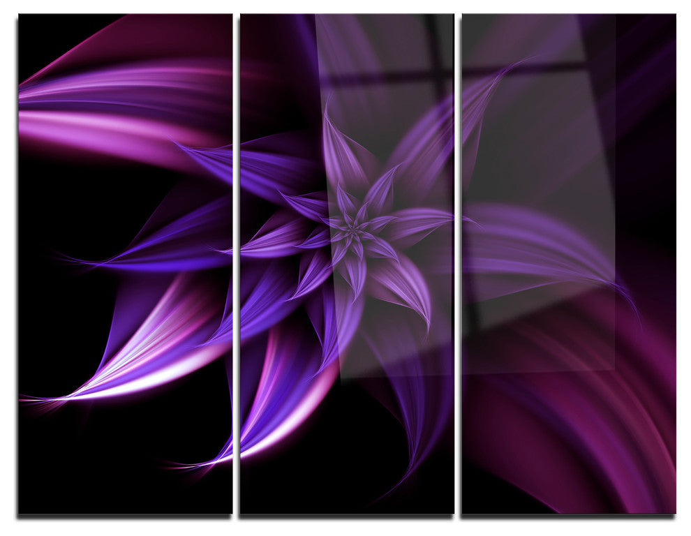 "Fractal Flower Purple" Digital Metal Wall Art, 3 Panels, 36"x28"
