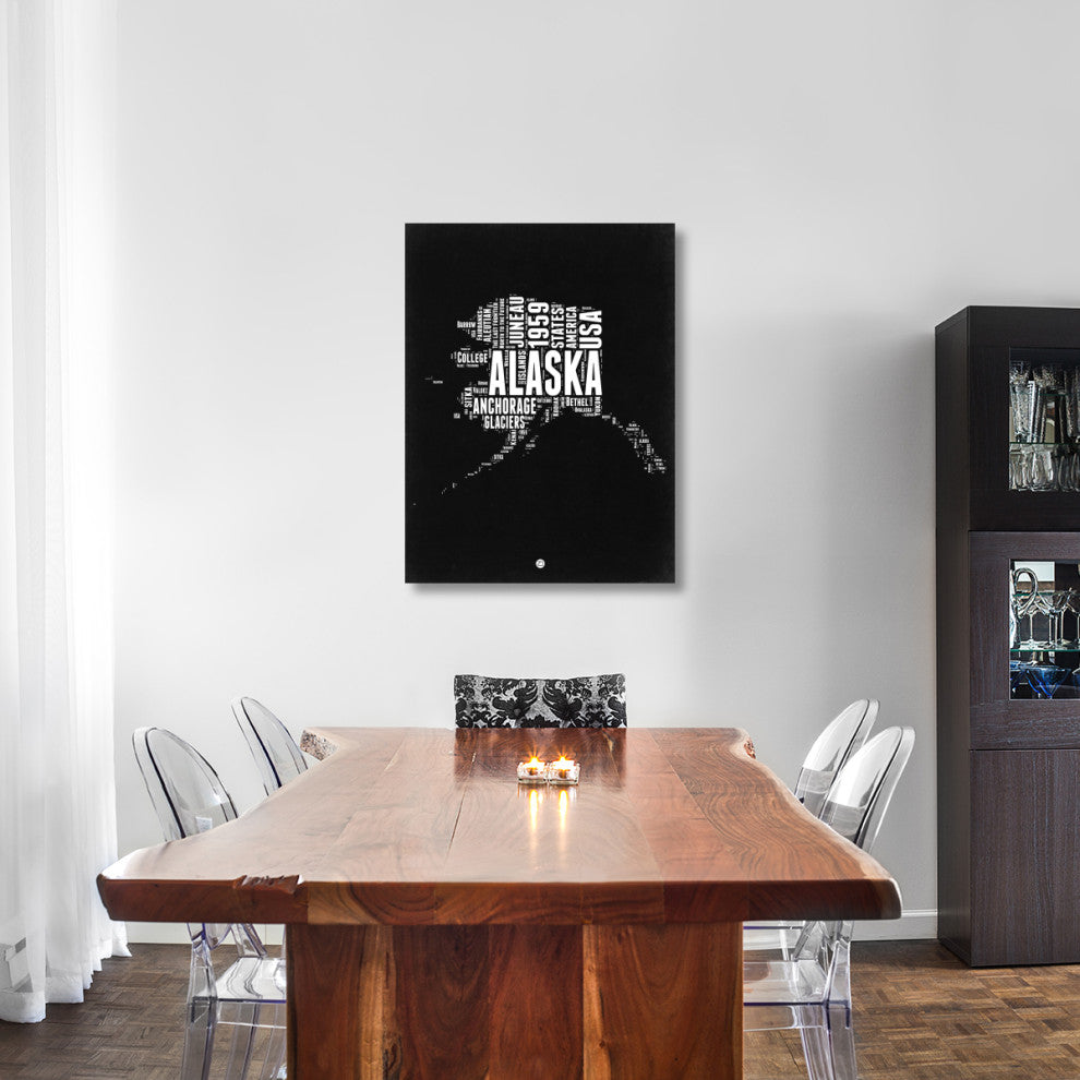 "Alaska Black and White Map" Fine Art Print