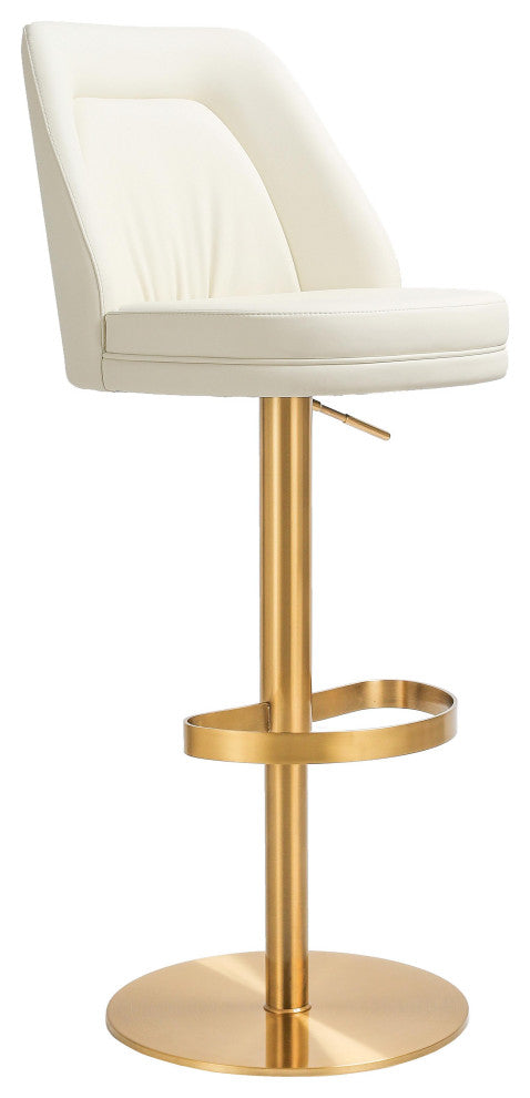 Maven Cream and Gold Adjustable Swivel Stool - White