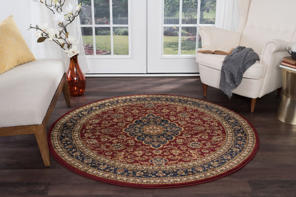 Kirsten Transitional Border Area Rug, Red, 7'10'' Round
