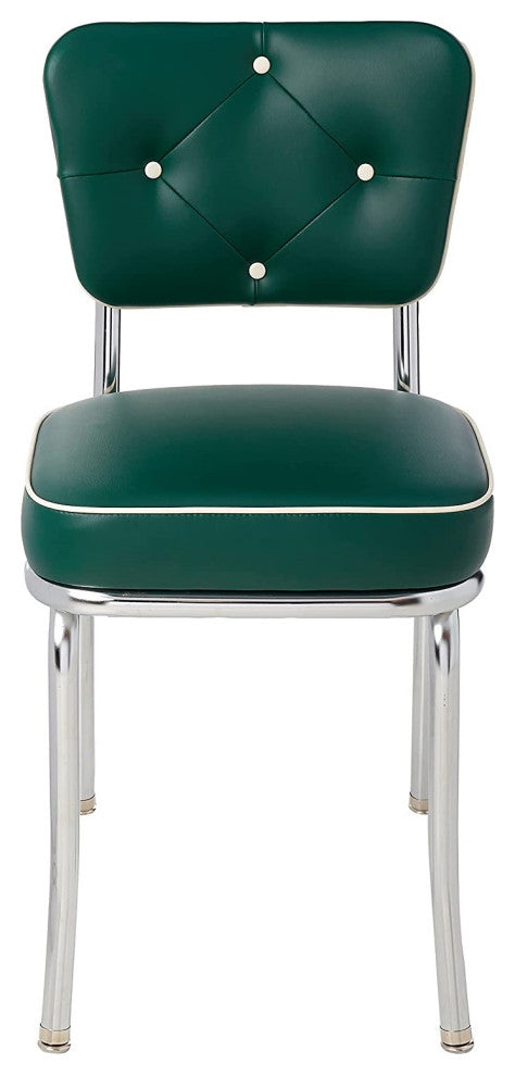 Retro Home Upholstered Tufted Back Dining Chair, Green, Box Seat