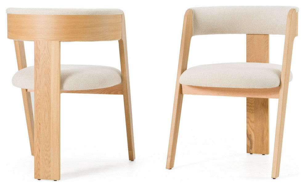 Modrest Washington Modern Beige Fabric + White Oak Dining Chair, Set of 2