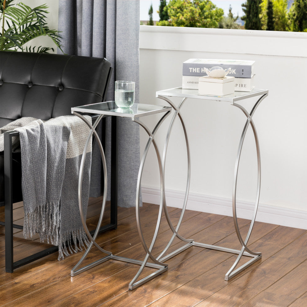 Metal With Glass Accent Table, Set of 2, Silver