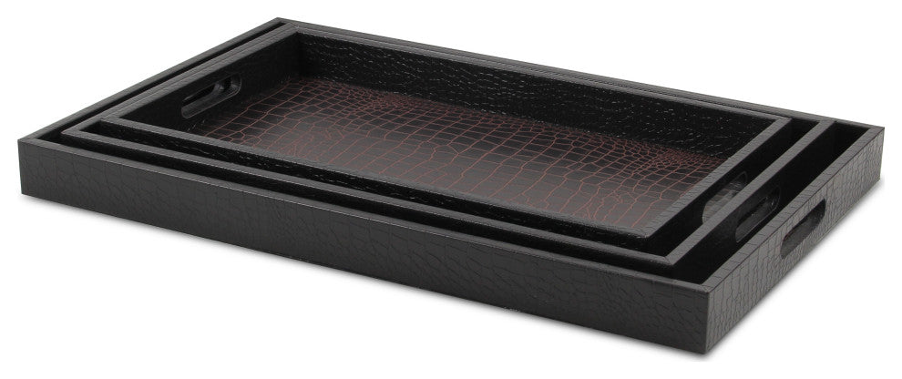 Faux Snakeskin Vinyl Trays, Brown, Set of 3