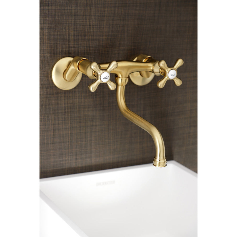 KS216SB Kingston Two Handle Wall Mount Bathroom Faucet, Brushed Brass