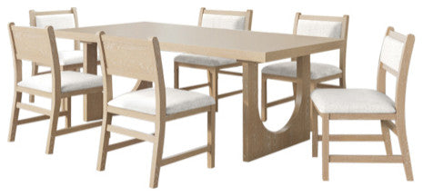 Modern Wood Rectangular Kitchen Table With 6-Chairs, Light Brown