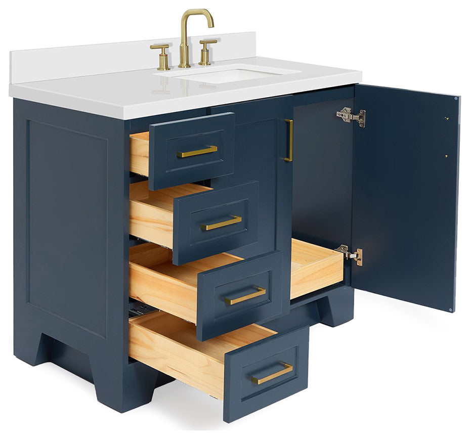 ARIEL Taylor 43" Right Offset Rectangle Sink Midnight Blue Vanity Quartz