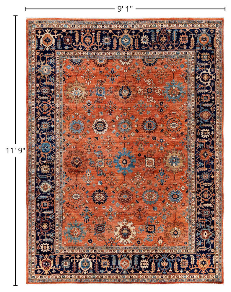 Serapi One-of-a-Kind Hand-Knotted Area Rug Orange, 9'1" x 11'9"