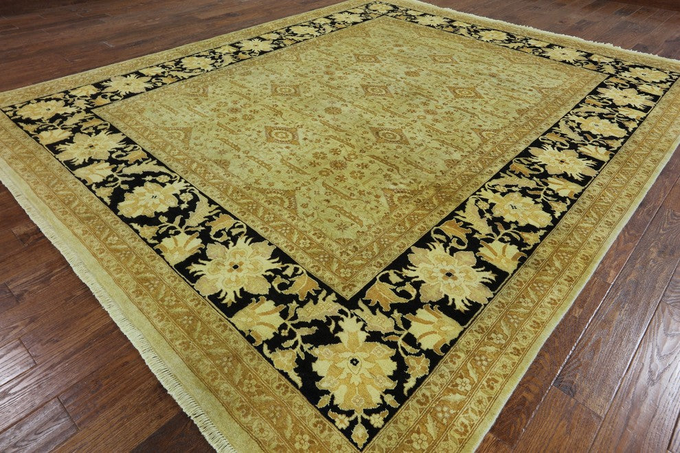 Oriental Hand Knotted Peshawar Black Border Area Rug 9'x11, W1911