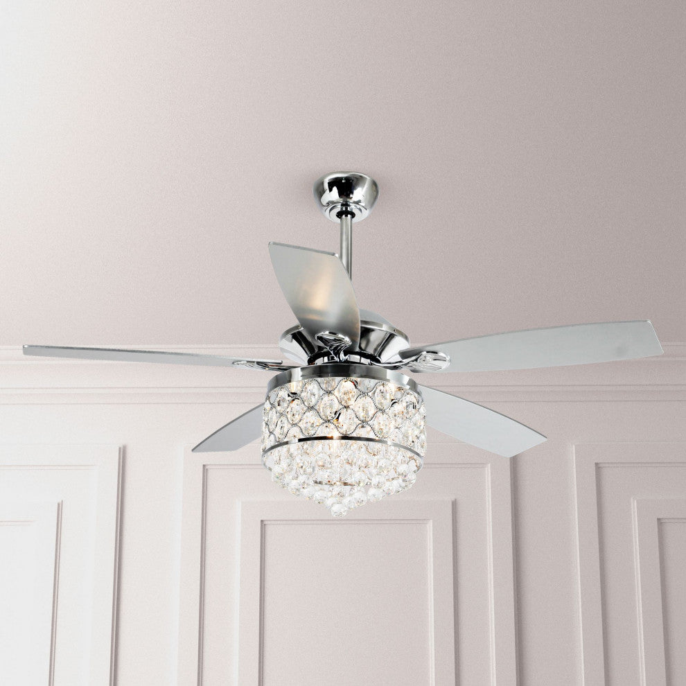 5 Blades Modern Crystal Ceiling Fan with LED Light and Remote Control