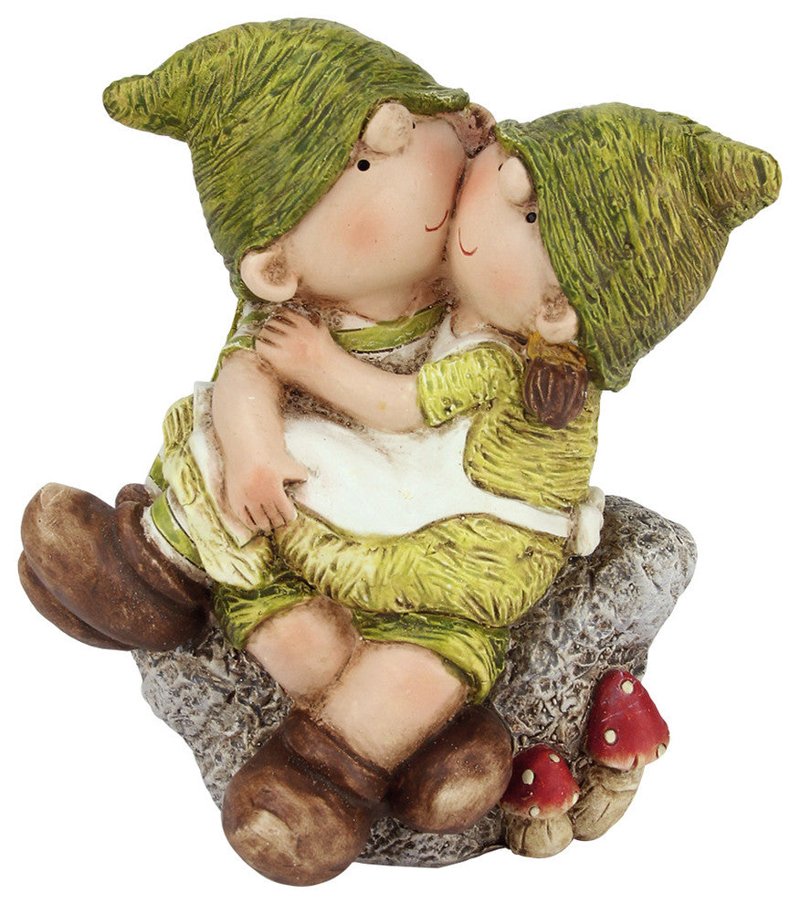 Young Boy and Girl Gnome Kissing Outdoor Patio Garden Figure 7"