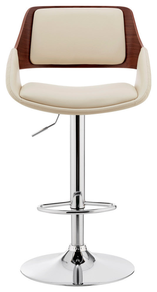 Colby Adjustable Faux Leather and Metal Bar Stool, Cream and Chrome