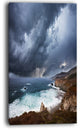"Heavy Blue Clouds And Waves" Modern Beach Canvas Art Print, 16"x32"