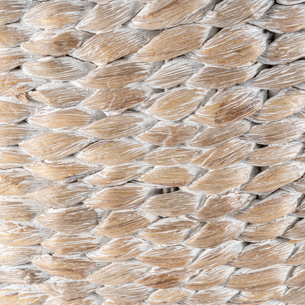 Bhola Hourglass Handwoven Hyacinth Storage Accent Table with Lid, White Wash