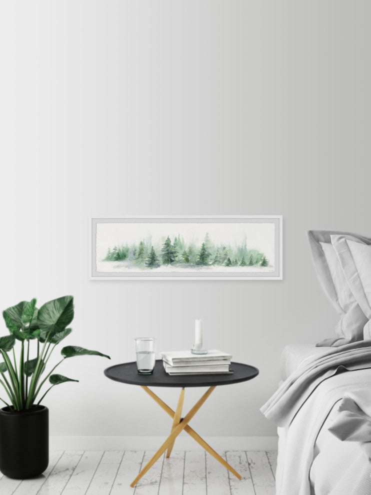 "Snow Covered Pines" Framed Painting Print, 30x10