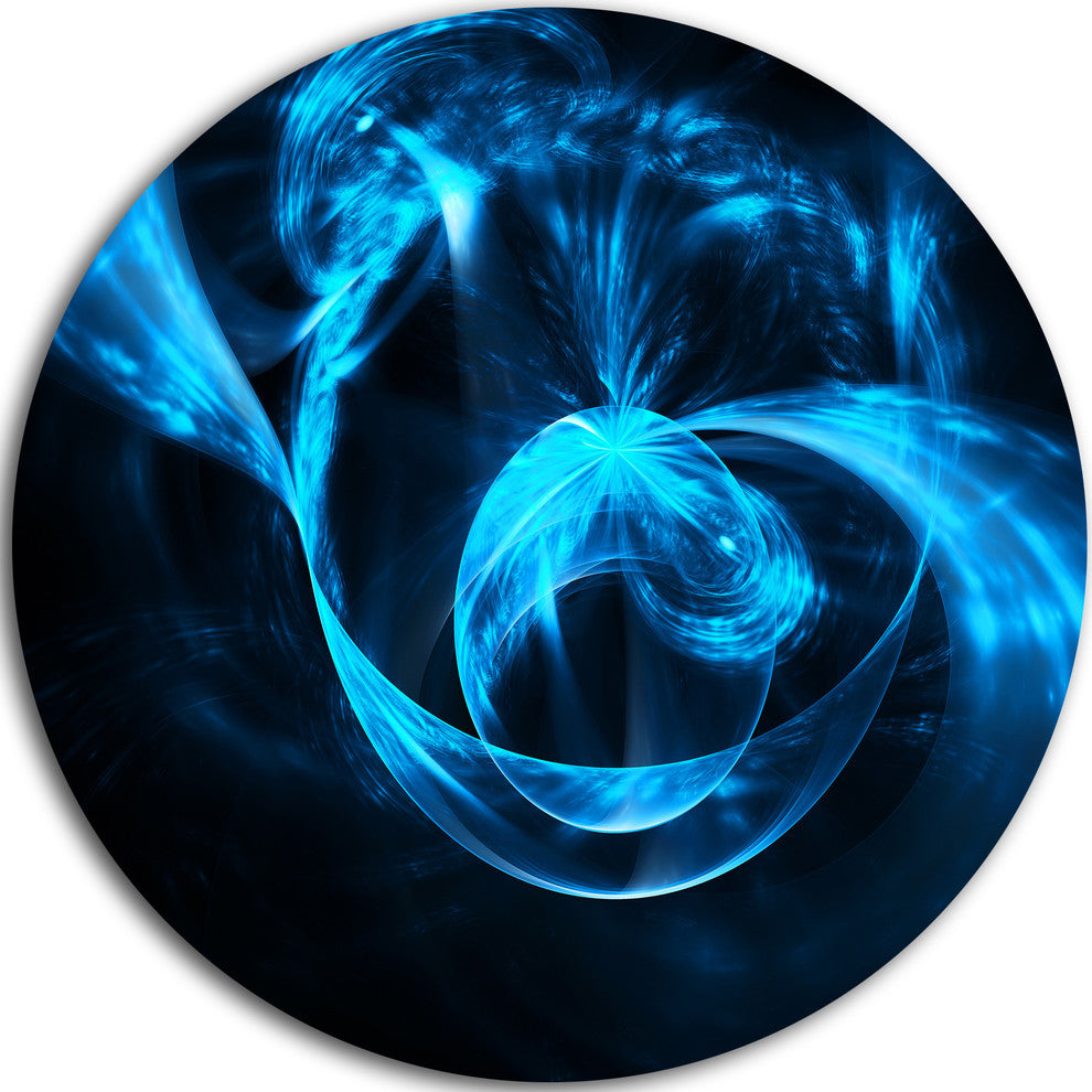 Fractal 3D Circled Blue Waves, Abstract Art Disc Metal Wall Art, 36"