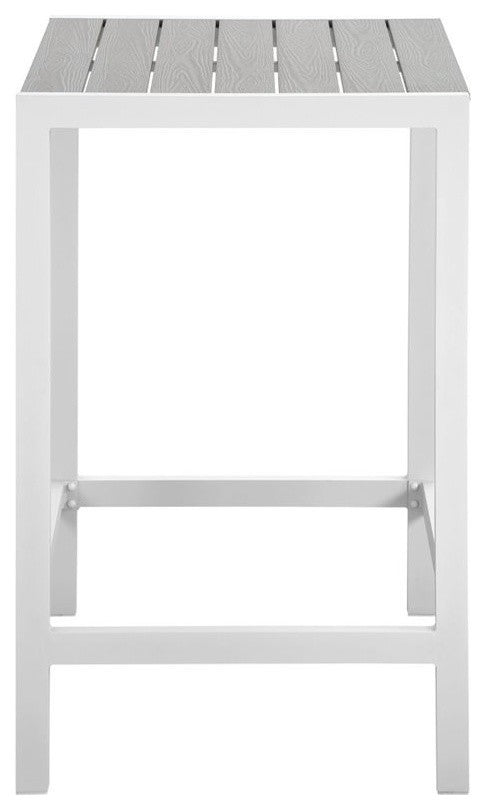 Modern Urban Contemporary Outdoor Patio Bar Table, White Light Grey Steel