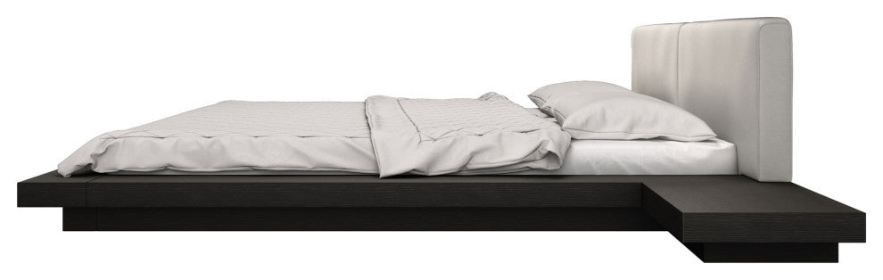 Akanji King Bed in Pearl Gray Eco Leather and Wenge