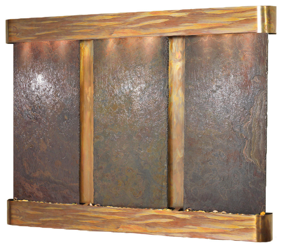 Deep Creek Falls Fountain, Multi-Color Slate, Rustic Copper, Round