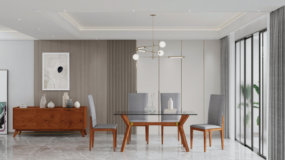 Mid-Century Modern Glass Dining Table, Walnut