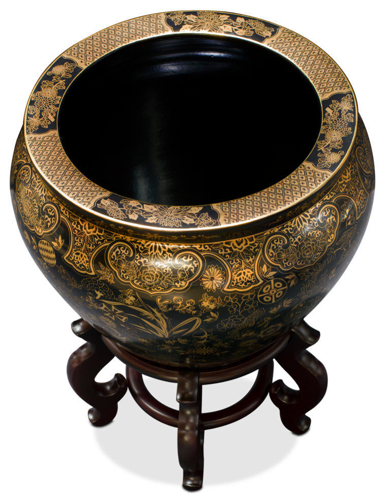 Hand-Painted Decorative Fishbowl Planter, With Stand