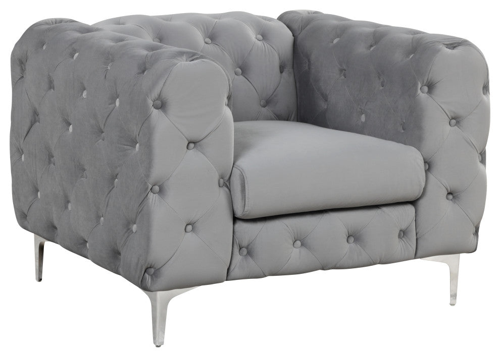 Julissa 4 Piece Velvet Living Room Set UFE, Gray