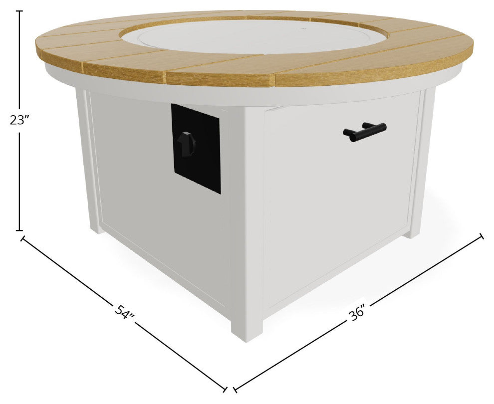 42" Marine Grade Fire Table with Propane Shelf, Snow/Teak