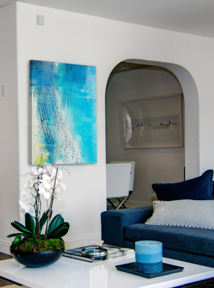 "Aqua Beach" Painting Print on Wrapped Canvas, 12"x18"