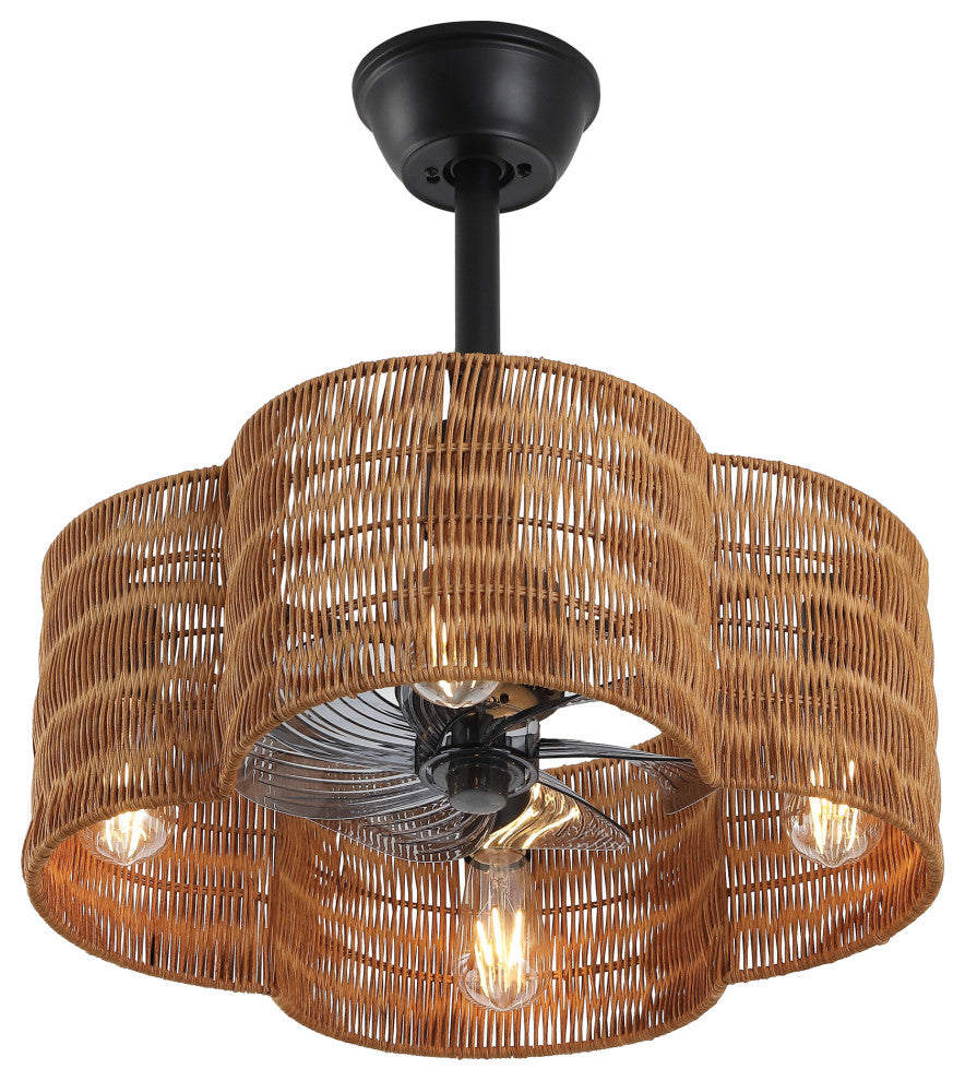 GetLedel 19.7" Scalloped Rattan Ceiling Fan With Remote and Light, Brown