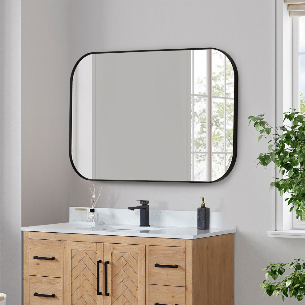 Trielle Rectangular Framed Bathroom Wall Mirror, Matte Black, 48"