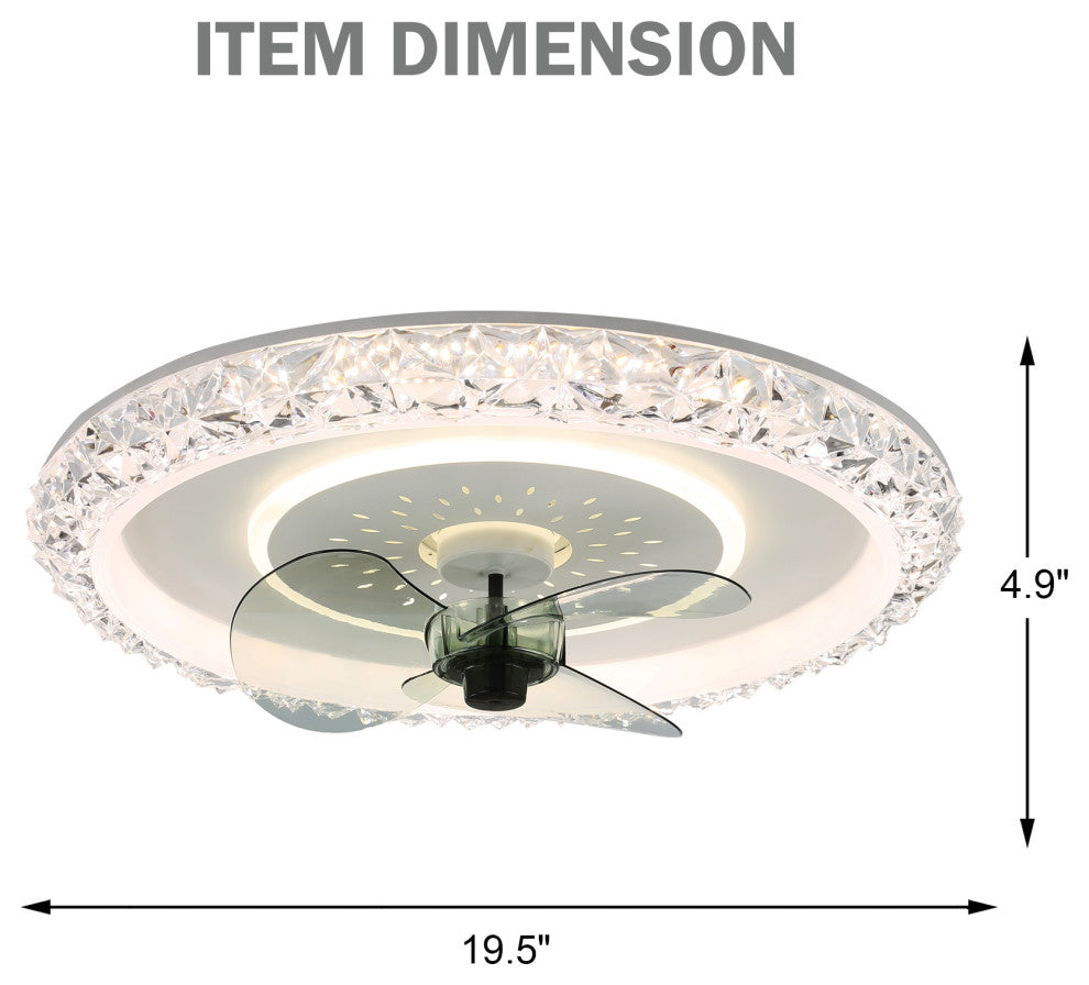 20" Modern Flush Mount Ceiling Fan with Remote Control and Dimmable LED Light