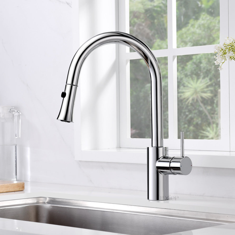 Luxier KTS11-T Single-Handle Pull-Down Sprayer Kitchen Faucet, Chrome