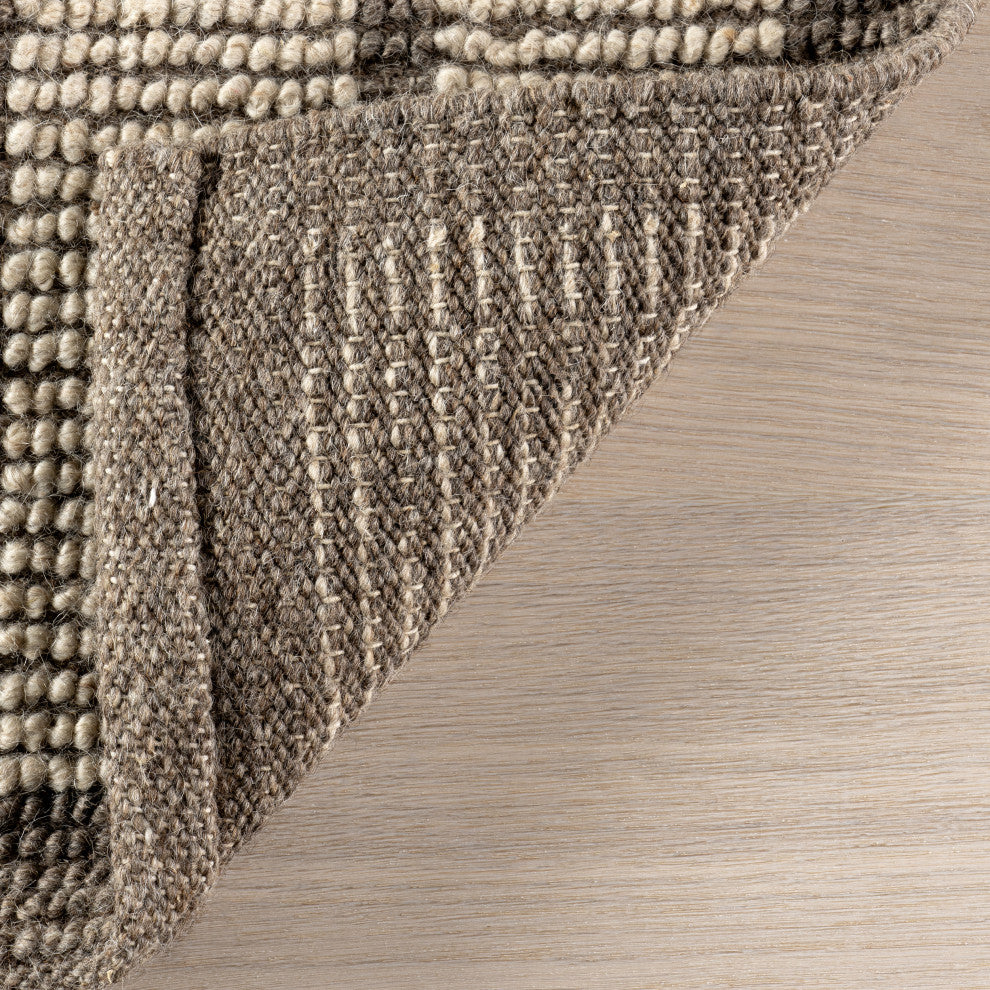 Eva Block Stripe Wool Area Rug, Brown 10' x 14'
