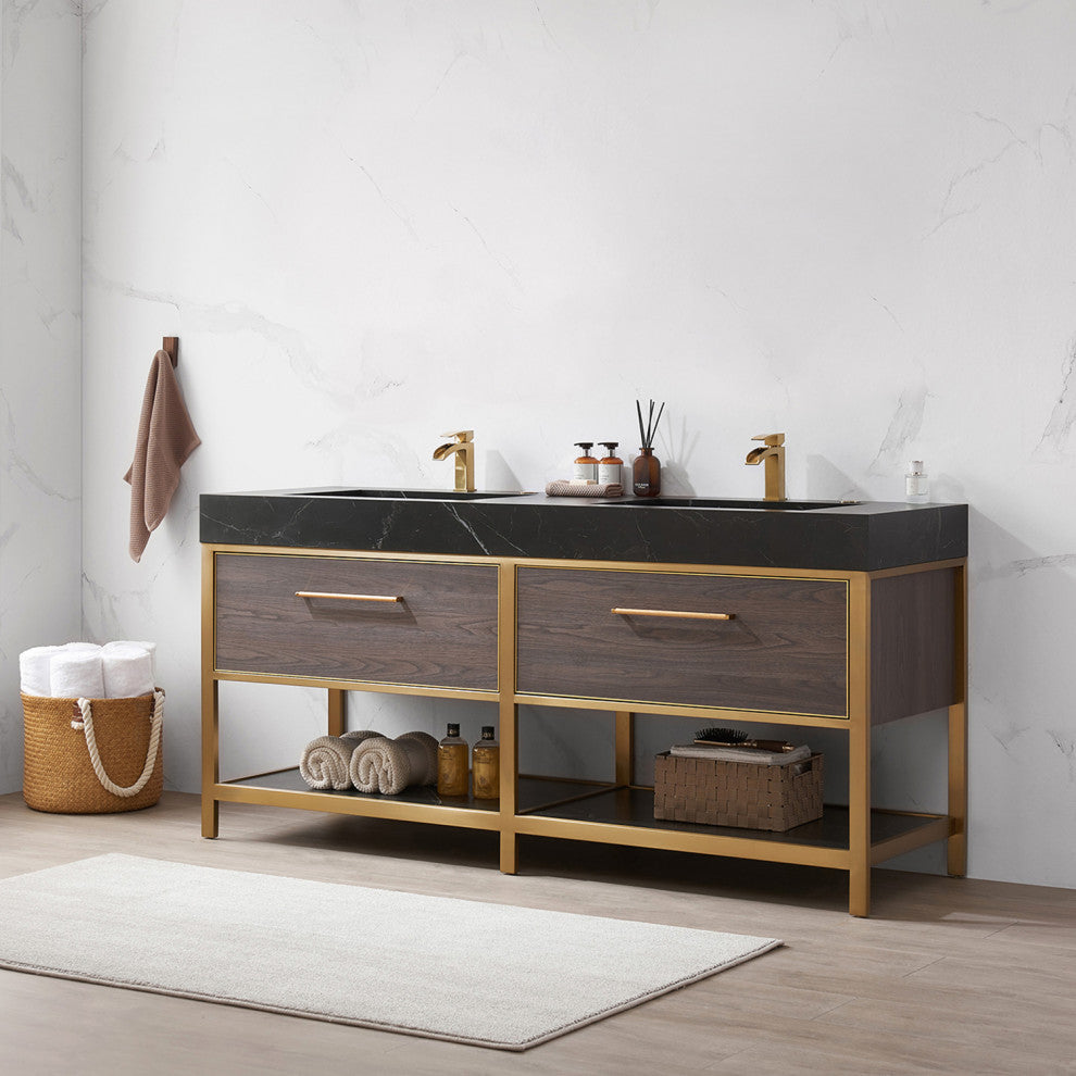 Segovia Bath Vanity with Sintered Stone Top, Suleiman Oak, 72", No Mirror