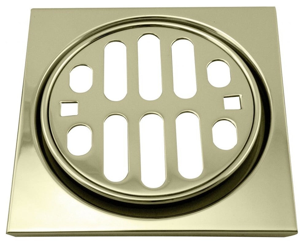 Shower Strainer Trim - 4.5" Od Square, Crown, And Grill In Polished Brass