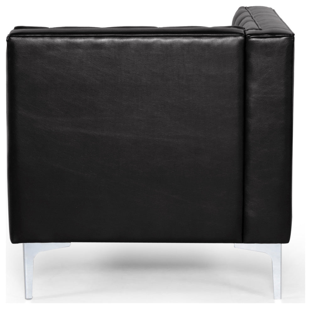 Bluffton Contemporary Tufted One Armed Chaise Lounge, Midnight + Silver