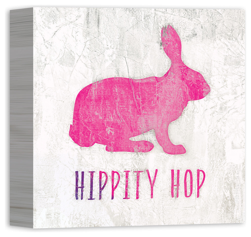 Hippity Hop Pink Easter Rabbit Canvas Wall Art, 16"x16"