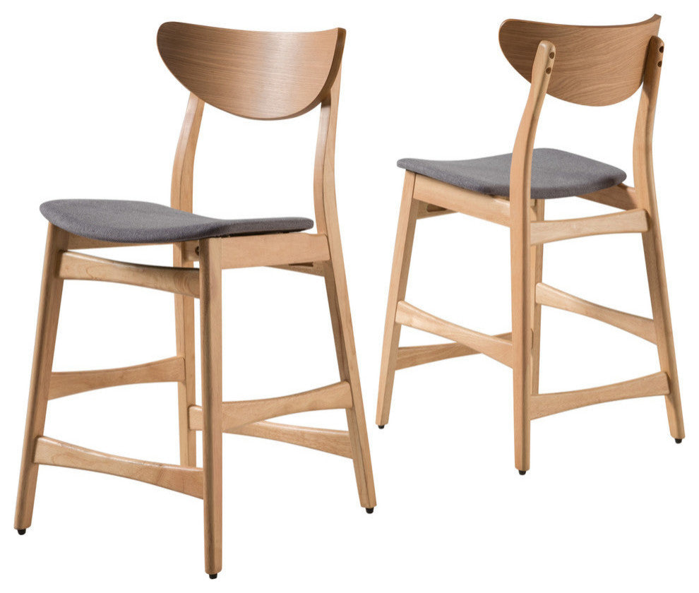 GDF Studio Molle Mid-Century Design Counter Stools, Gray/Oak, Set of 2