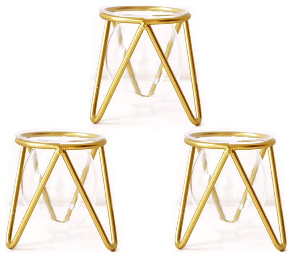 Air Plants Holders Gold Metal Décor Set of 3 Mini Geometric Planter