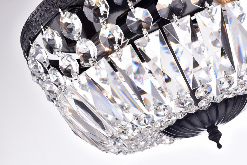 3-Light Bowl Style Crystal Basket Black Flush Mount Chandelier