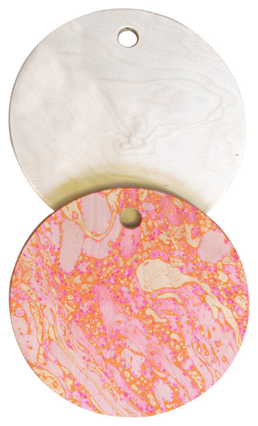 Amy Sia Marble Orange Pink Cutting Board Round, 11.5"x11.5"