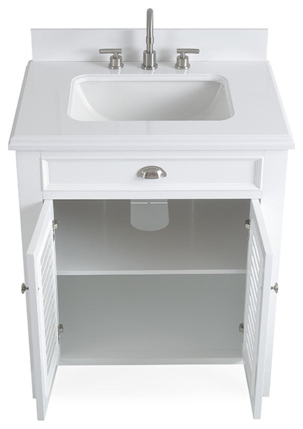 Contemporary Style White Kalani Bathroom Vanity, 30"