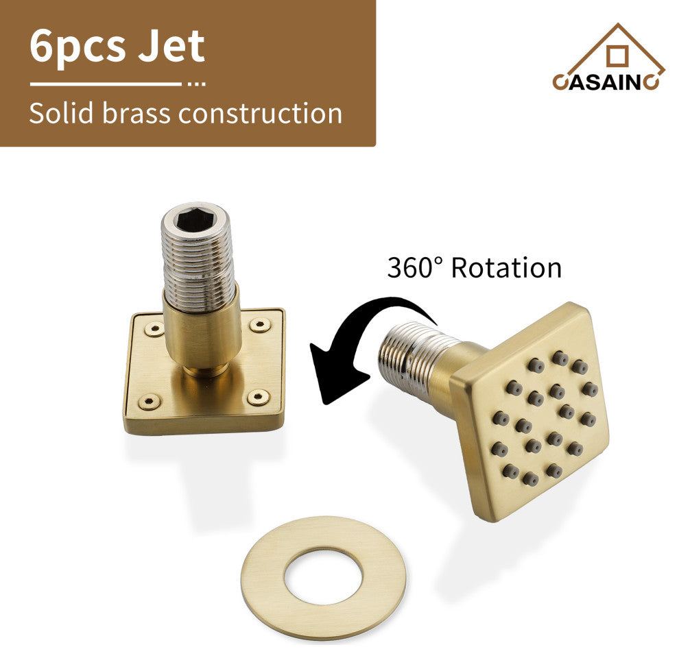 3 Functions 12 Inch Wall Mount Thermostatic Shower System, Brushed Gold