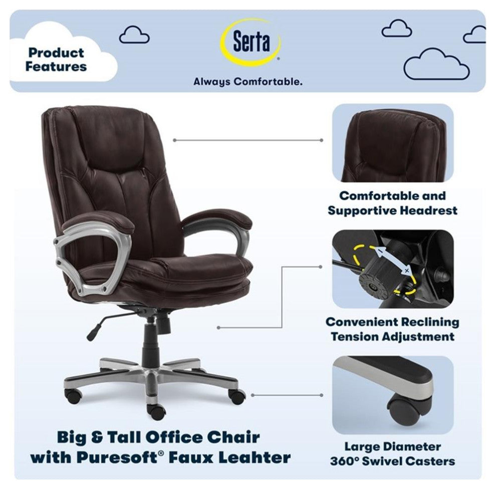 Serta Benton Executive Big & Tall Office Chair Faux Leather Roasted Chestnut